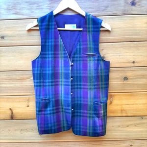 90s Plaid Vest Long open vest size 4 purple blue green plaid small easter